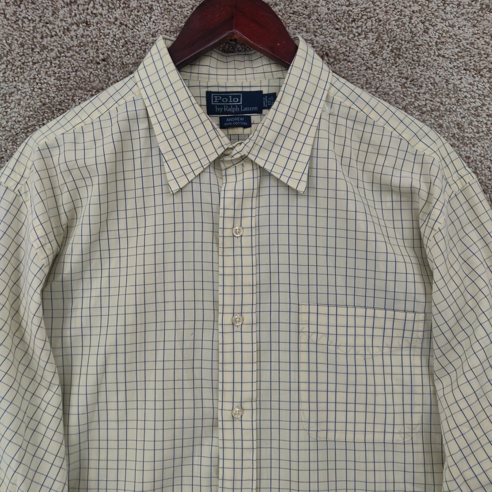 Vintage Polo Ralph Lauren Shirt Mens 17.5 Yellow Plaid Andrew Long Sleeve Button